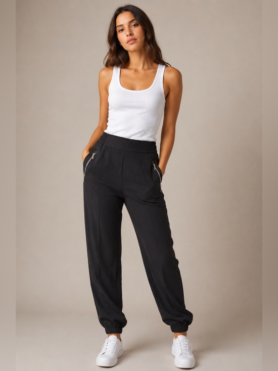 Sierra Sky Pants - Sierra Sky Black Jogger Pants Size Large Elastic Waist Zip Pocket Tapered Ankle